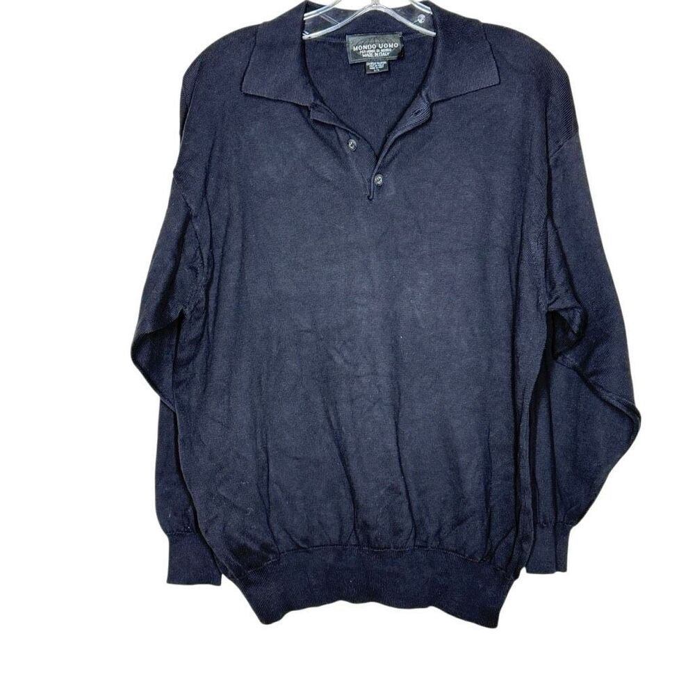 Mondo Uomo Black Long Sleeve 3 Button Sweater Size L Collared Made In Italy